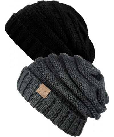 Oversized Baggy Slouchy Thick Winter Beanie Hat Black & Melange Gray Metallic $9.87 Skullies & Beanies