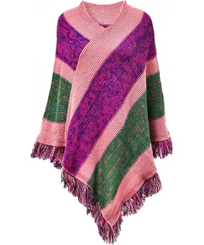 Women Knitted Poncho Tassel Shawl Winter Warm Sweater Pullover Cloak Vintage Large Wraps Purple $13.90 Scarves