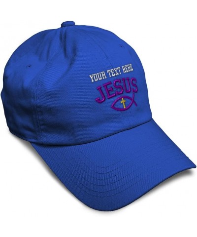 Soft Baseball Cap Jesus Fish Symbol Cross A Embroidery Christian Symbol Cotton Dad Hats for Men & Women Royal Blue Personaliz...