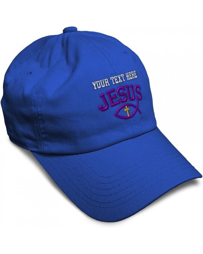 Soft Baseball Cap Jesus Fish Symbol Cross A Embroidery Christian Symbol Cotton Dad Hats for Men & Women Royal Blue Personaliz...