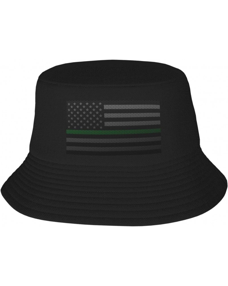 Mesh Style United States Thin Green Line Flag Bucket Hat for Men Women Summer Bucket Hats Outdoor Vacation Beach Travel Fishi...