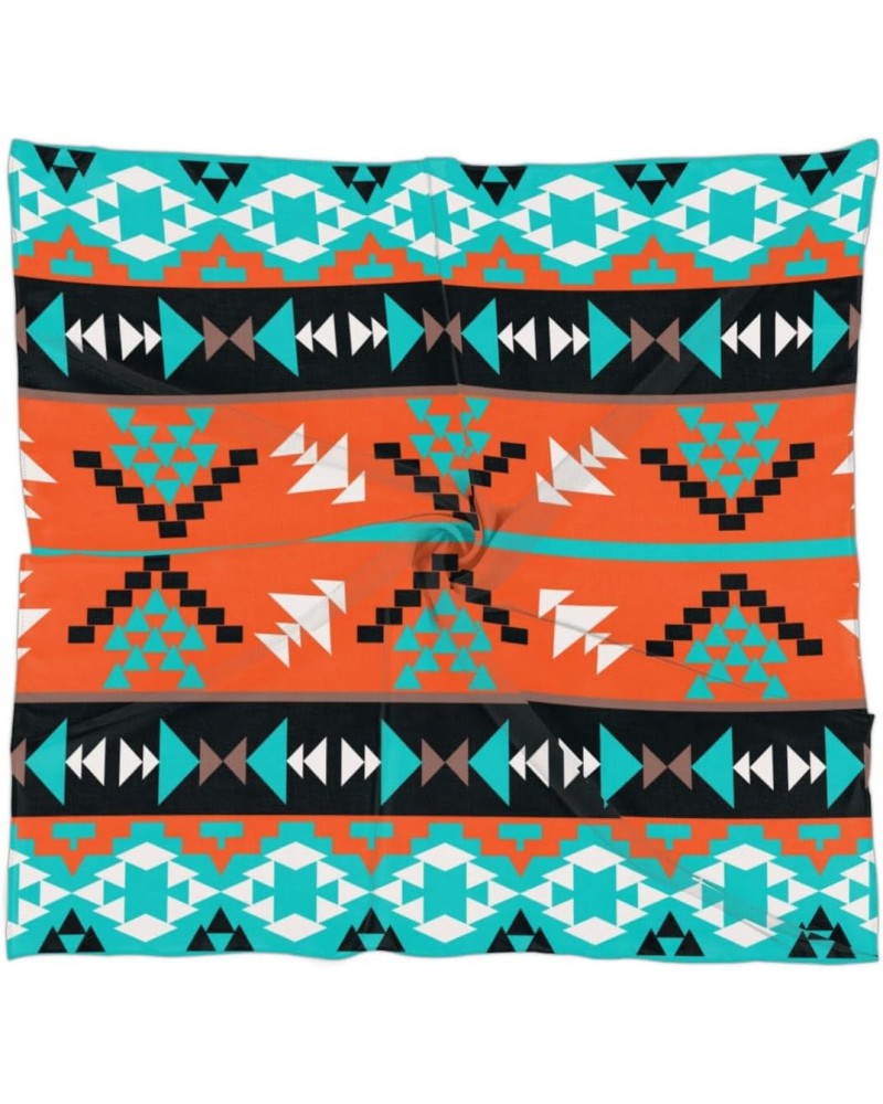 Ethnic Aztec Geometric Silk Scarf 23.6x23.6 Inch Square Neck Scarf for Women Breathable Lightweight Neckerchief Silk Head Sca...