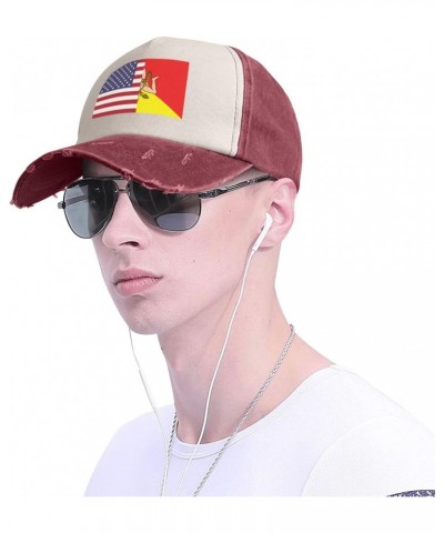 American Flag and Sicilian Flag Vintage Denim Dad Hat - Premium Contrast Baseball Cap $15.23 Baseball Caps