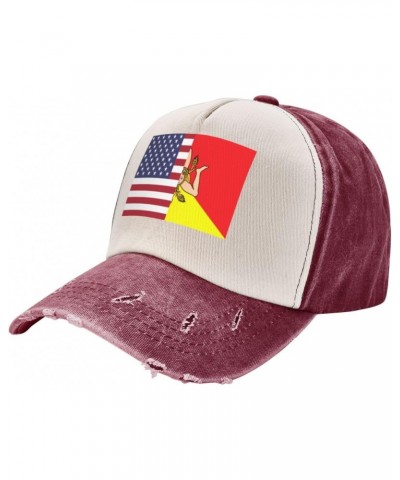 American Flag and Sicilian Flag Vintage Denim Dad Hat - Premium Contrast Baseball Cap $15.23 Baseball Caps