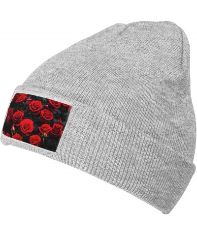 Many Red Rose Print Unisex Beanie for Men and Women Knit Hat Winter Beanies,Skater Beanie Gray $12.07 Skullies & Beanies