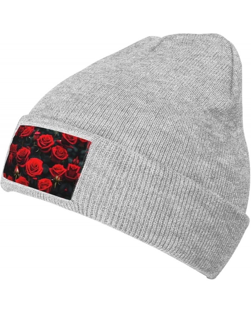 Many Red Rose Print Unisex Beanie for Men and Women Knit Hat Winter Beanies,Skater Beanie Gray $12.07 Skullies & Beanies