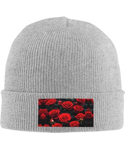 Many Red Rose Print Unisex Beanie for Men and Women Knit Hat Winter Beanies,Skater Beanie Gray $12.07 Skullies & Beanies