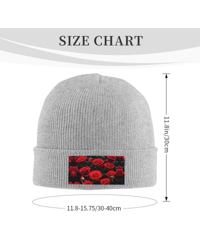 Many Red Rose Print Unisex Beanie for Men and Women Knit Hat Winter Beanies,Skater Beanie Gray $12.07 Skullies & Beanies