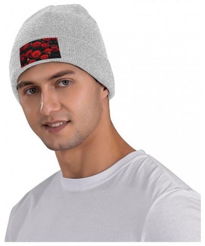 Many Red Rose Print Unisex Beanie for Men and Women Knit Hat Winter Beanies,Skater Beanie Gray $12.07 Skullies & Beanies