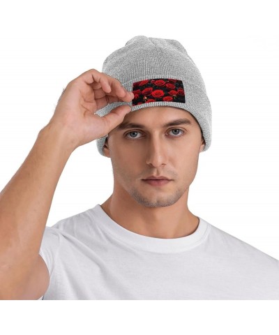 Many Red Rose Print Unisex Beanie for Men and Women Knit Hat Winter Beanies,Skater Beanie Gray $12.07 Skullies & Beanies