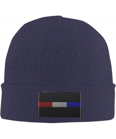 Mesh Style Thin Line Red White Blue Flag Beanie Hat for Men Women Soft Cozy Skull Cap Winter Warm Knit Hats Navy Blue $11.60 ...