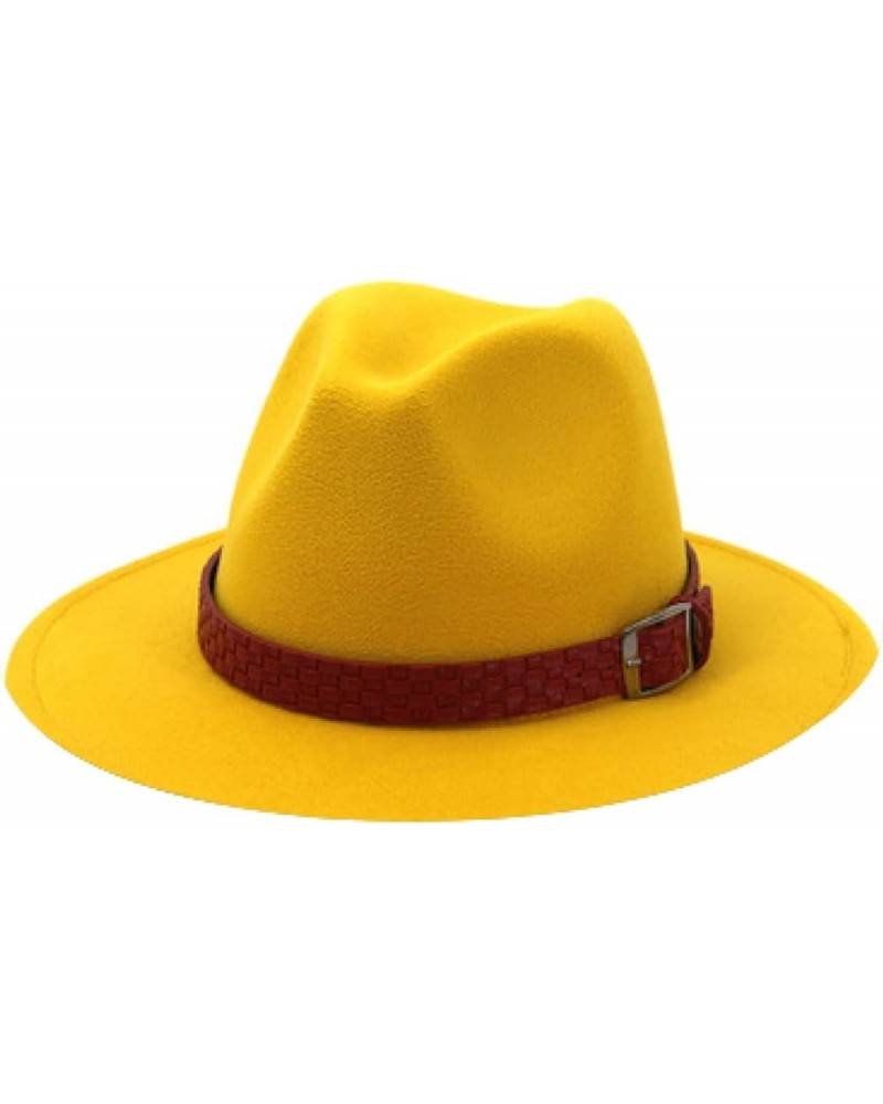 Womens Fedora Hat Men Solid Wide Brim Hats Wine Red Belt Felted Autumn Winter Formal Dress Wedding Classic Cap Yellow $13.48 ...