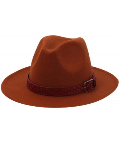 Womens Fedora Hat Men Solid Wide Brim Hats Wine Red Belt Felted Autumn Winter Formal Dress Wedding Classic Cap Yellow $13.48 ...