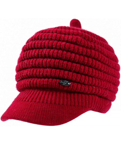 Women Pure Color Knitted Berets Warm Lined Woolen Cabbie Hat Girl Winter Thicken Comfy Naval Hats Elastic Newsboy Cap Red $13...