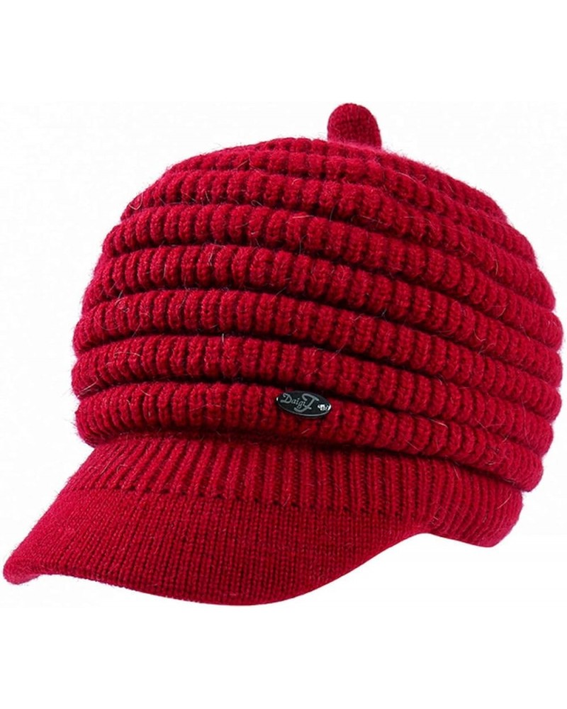 Women Pure Color Knitted Berets Warm Lined Woolen Cabbie Hat Girl Winter Thicken Comfy Naval Hats Elastic Newsboy Cap Red $13...