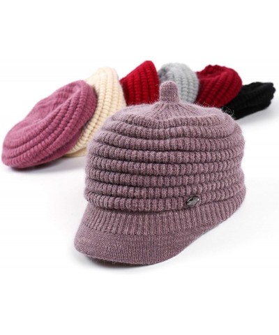 Women Pure Color Knitted Berets Warm Lined Woolen Cabbie Hat Girl Winter Thicken Comfy Naval Hats Elastic Newsboy Cap Red $13...