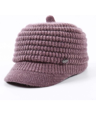 Women Pure Color Knitted Berets Warm Lined Woolen Cabbie Hat Girl Winter Thicken Comfy Naval Hats Elastic Newsboy Cap Red $13...