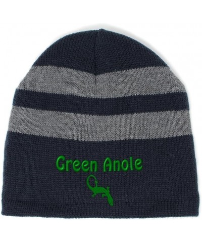 Custom Striped Beanie for Men & Women Green Anole Acrylic Fleece Skull Cap Hats 1 Size Navy Design Only $13.23 Skullies & Bea...