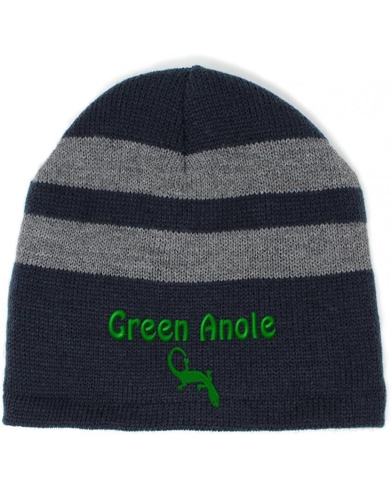 Custom Striped Beanie for Men & Women Green Anole Acrylic Fleece Skull Cap Hats 1 Size Navy Design Only $13.23 Skullies & Bea...