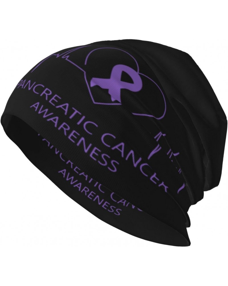 Pancreatic Cancer Awareness Beanie Skull Cap Warm Knit Slouchy Hat for Women Men Black $10.85 Skullies & Beanies