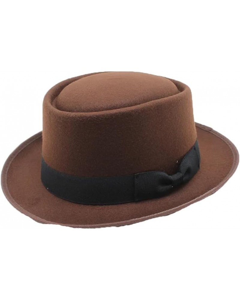 Classic Autumn Winte Soft Felt Pork Pie Hat Brim Jazz Hat for Men Women Vintage Church Hat Brown $17.34 Fedoras