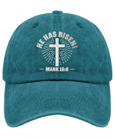 He Has Risen Trucker Hat Woman Hat Pigment Black Trucker Hats Women Gifts for Dad Hiking Caps Cyan Blue $11.39 Cowboy Hats