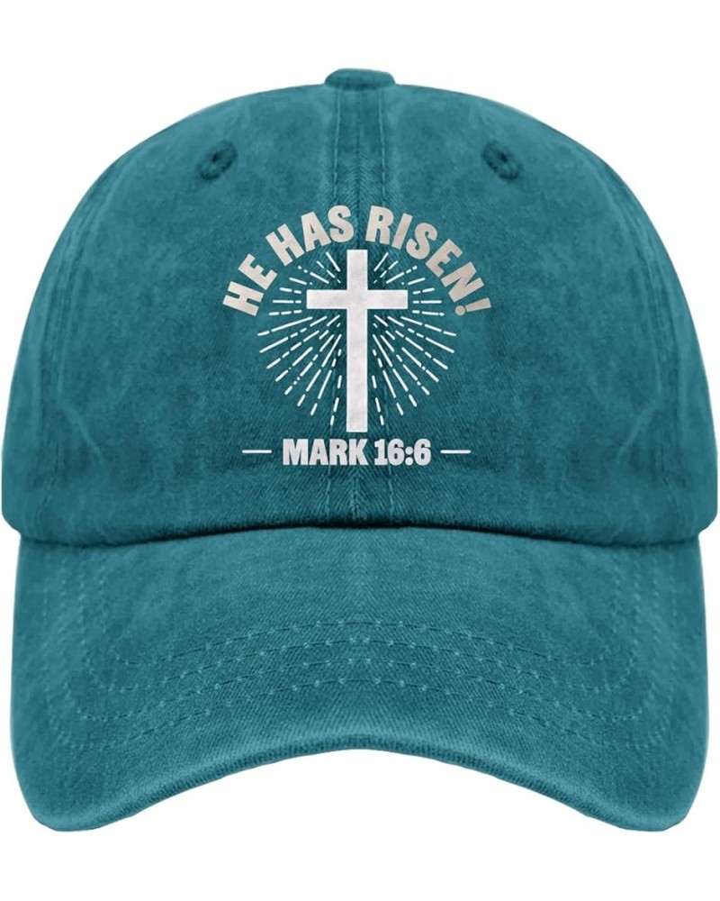 He Has Risen Trucker Hat Woman Hat Pigment Black Trucker Hats Women Gifts for Dad Hiking Caps Cyan Blue $11.39 Cowboy Hats