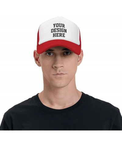 Custom Hats Personalized Add Your Name Text Image DIY Gift Trucker Hats Red $7.63 Baseball Caps