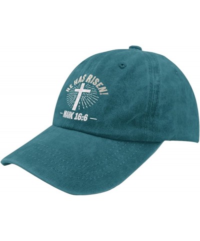 He Has Risen Trucker Hat Woman Hat Pigment Black Trucker Hats Women Gifts for Dad Hiking Caps Cyan Blue $11.39 Cowboy Hats