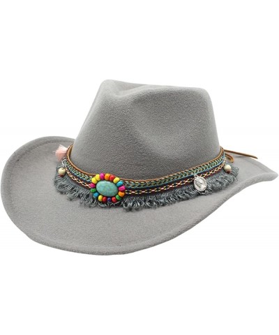 Classic Western Cowboy Hat with Ethnic Tassels Belt Decor Ladies Cowgirl Hat Casual Jazz Cap for Vacation Travel Gray $13.73 ...