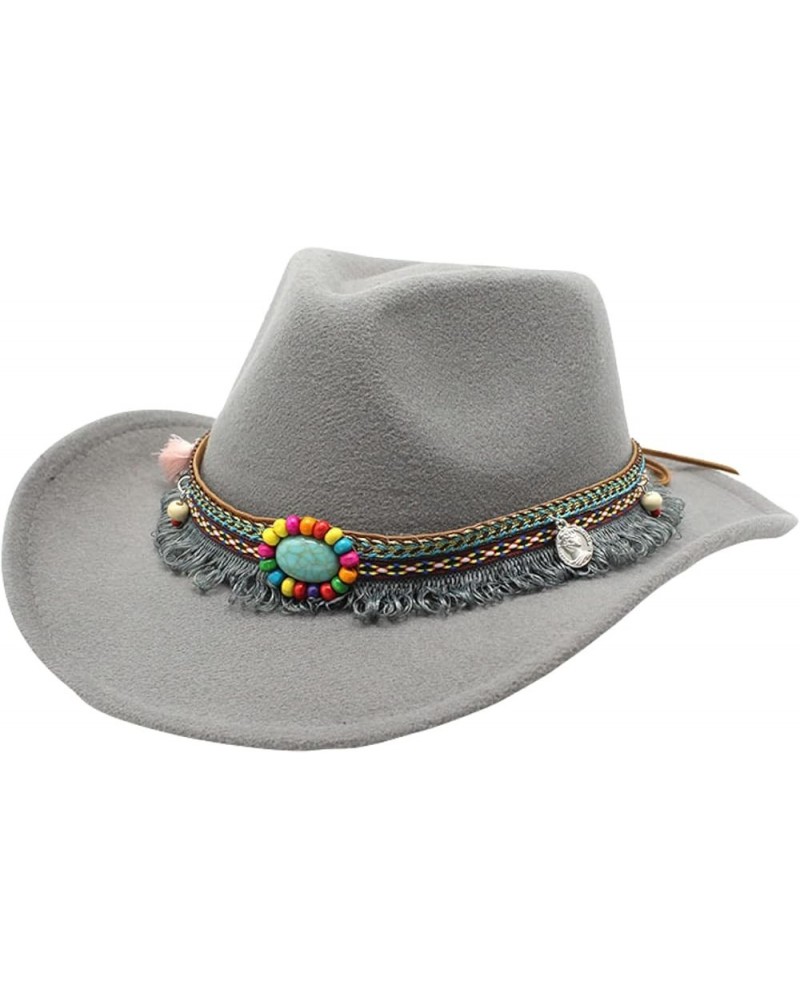 Classic Western Cowboy Hat with Ethnic Tassels Belt Decor Ladies Cowgirl Hat Casual Jazz Cap for Vacation Travel Gray $13.73 ...