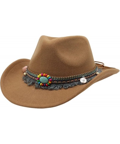 Classic Western Cowboy Hat with Ethnic Tassels Belt Decor Ladies Cowgirl Hat Casual Jazz Cap for Vacation Travel Gray $13.73 ...