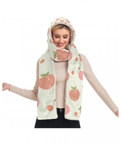 Women Winter Warm Hoodie Hat Scarf Gloves Pocket Warm Hat Cute Peach and Orange Dot Long Scarf Wraps(226cr6a) $15.40 Scarves