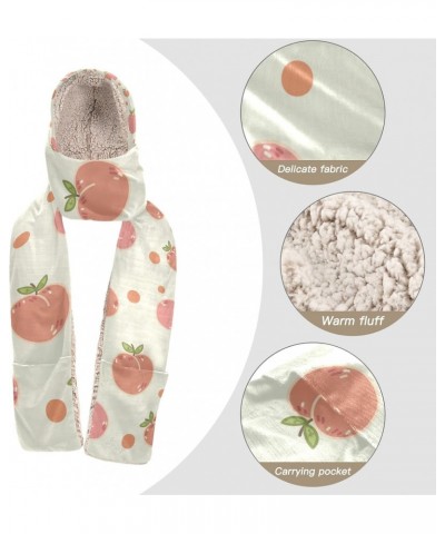 Women Winter Warm Hoodie Hat Scarf Gloves Pocket Warm Hat Cute Peach and Orange Dot Long Scarf Wraps(226cr6a) $15.40 Scarves