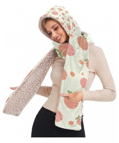 Women Winter Warm Hoodie Hat Scarf Gloves Pocket Warm Hat Cute Peach and Orange Dot Long Scarf Wraps(226cr6a) $15.40 Scarves