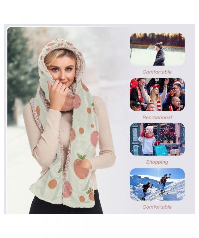 Women Winter Warm Hoodie Hat Scarf Gloves Pocket Warm Hat Cute Peach and Orange Dot Long Scarf Wraps(226cr6a) $15.40 Scarves