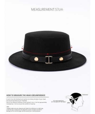 Belt Buckle Flat Top Top Hat for Women in Autumn and Winter, British Retro Versatile Woolen Jazz Hats with Brim Wine Red $20....