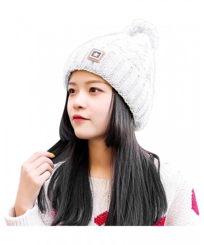 Women's Rib Knit Cap All- Knitted Plush Warm Cute Hat Cycling Baseball Caps White $11.33 Rain Hats