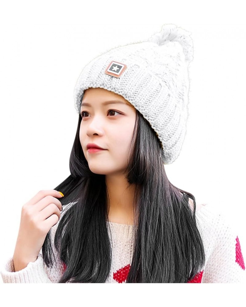 Women's Rib Knit Cap All- Knitted Plush Warm Cute Hat Cycling Baseball Caps White $11.33 Rain Hats