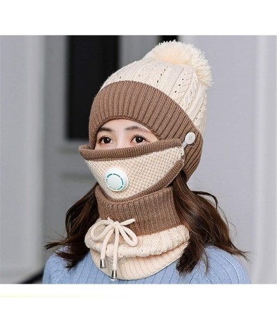 2 Pieces Fleece Lined Knit Beanie Hat Scarf Set Winter Warm Ski Cap with Pompom Beige $16.79 Skullies & Beanies