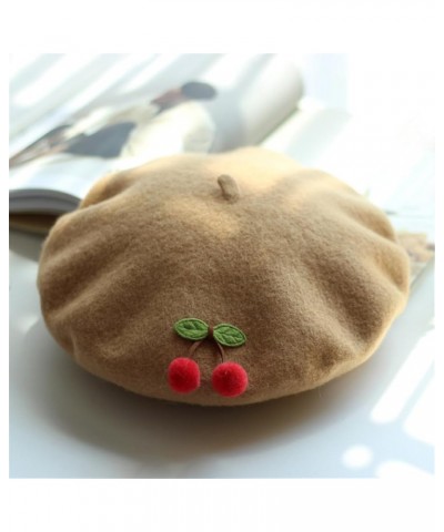 Autumn Winter Wool Berets Women French Children Cherry Beret Girls Cute Japanese Handmade Painter Hat Light Gray9 $26.06 Berets