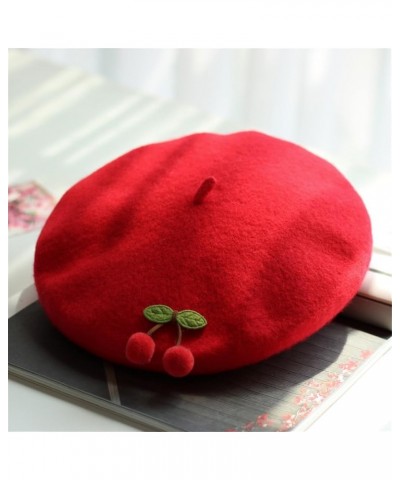 Autumn Winter Wool Berets Women French Children Cherry Beret Girls Cute Japanese Handmade Painter Hat Light Gray9 $26.06 Berets