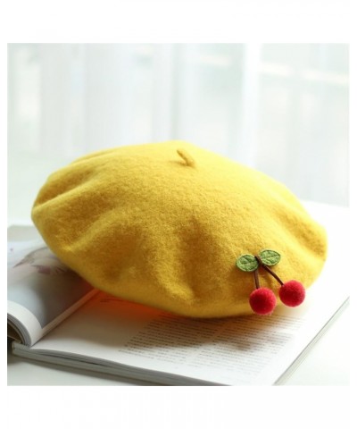 Autumn Winter Wool Berets Women French Children Cherry Beret Girls Cute Japanese Handmade Painter Hat Light Gray9 $26.06 Berets