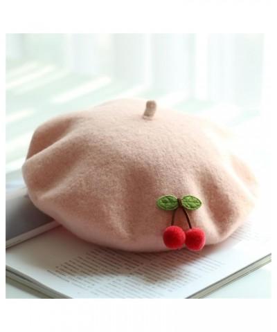 Autumn Winter Wool Berets Women French Children Cherry Beret Girls Cute Japanese Handmade Painter Hat Light Gray9 $26.06 Berets