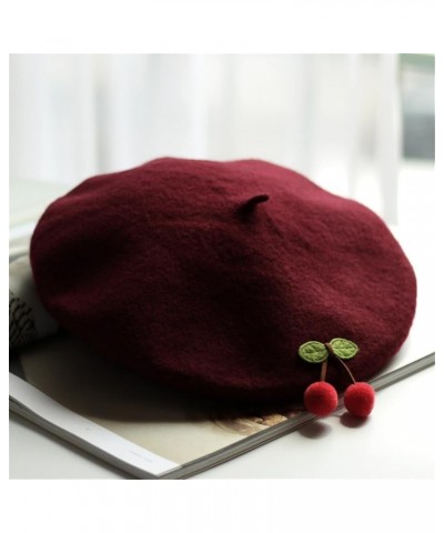 Autumn Winter Wool Berets Women French Children Cherry Beret Girls Cute Japanese Handmade Painter Hat Light Gray9 $26.06 Berets