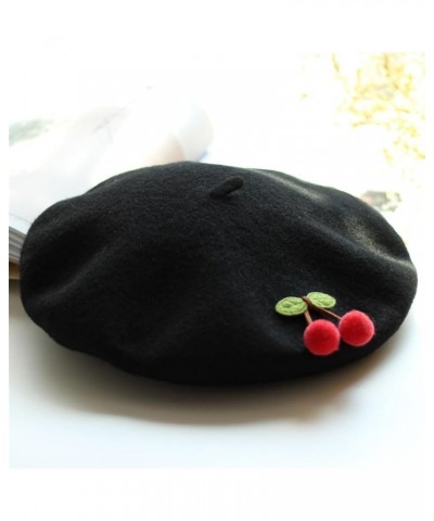 Autumn Winter Wool Berets Women French Children Cherry Beret Girls Cute Japanese Handmade Painter Hat Light Gray9 $26.06 Berets