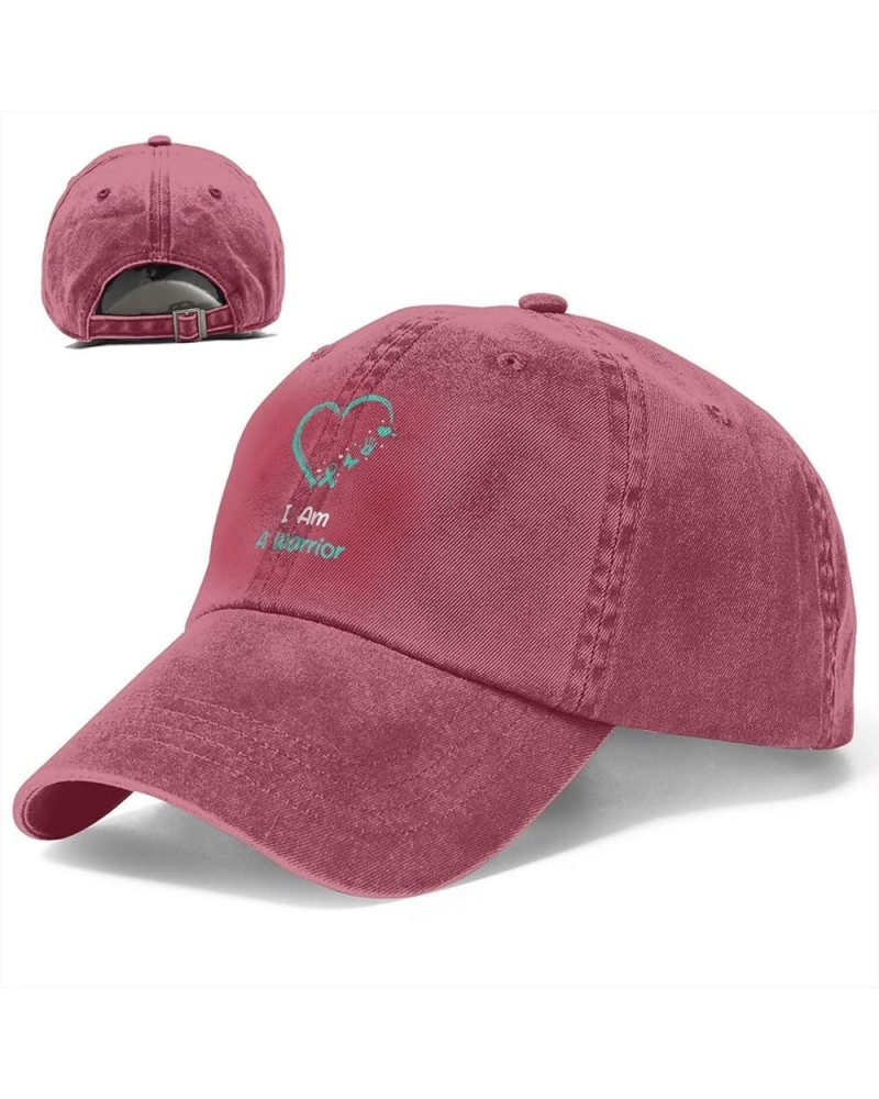 Cervical Cancer Warrior Awareness Dad Hat for Men Women Adjustable Washed Distressed Denim Hat Black Red $11.60 Baseball Caps