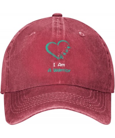 Cervical Cancer Warrior Awareness Dad Hat for Men Women Adjustable Washed Distressed Denim Hat Black Red $11.60 Baseball Caps