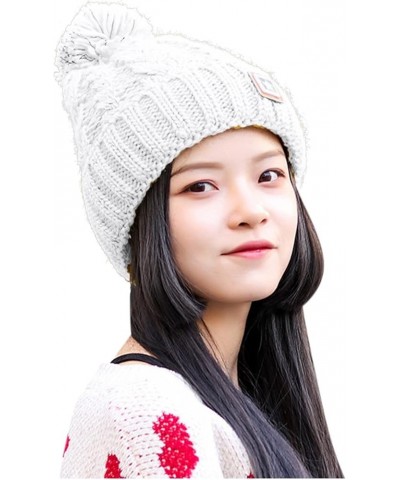 Women's Rib Knit Cap All- Knitted Plush Warm Cute Hat Cycling Baseball Caps White $11.33 Rain Hats