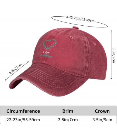 Cervical Cancer Warrior Awareness Dad Hat for Men Women Adjustable Washed Distressed Denim Hat Black Red $11.60 Baseball Caps